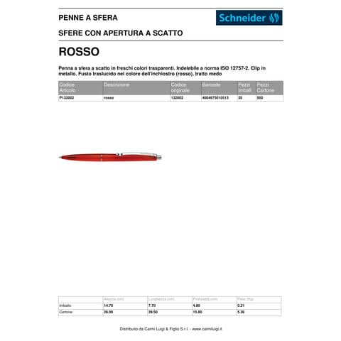 Penna a sfera a scatto Schneider K 20 Icy Colours ricaricabile tratto M rosso P132002